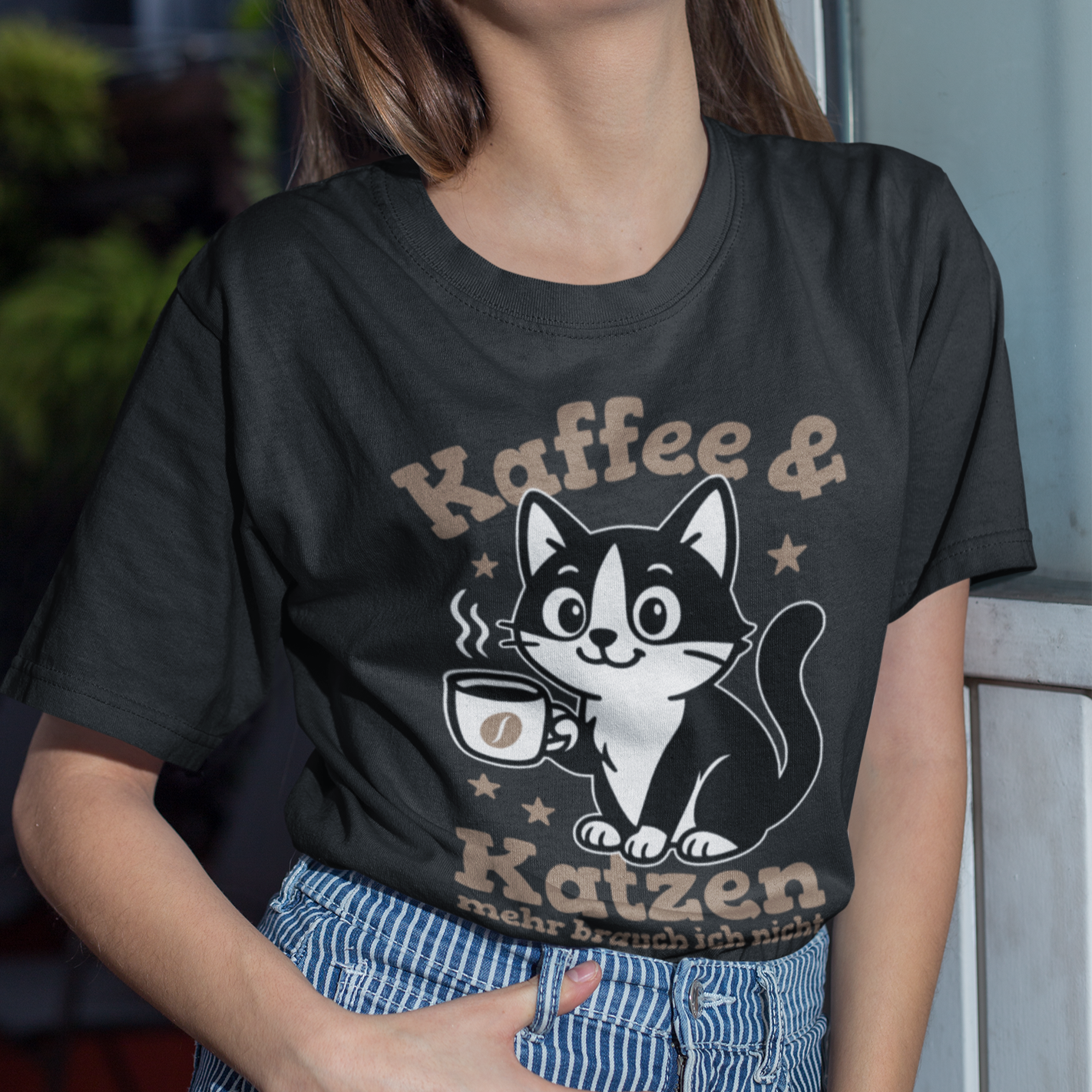 Damen T-Shirt - Kaffee & Katzen – Niedliches Motiv für Kaffeeliebhaber