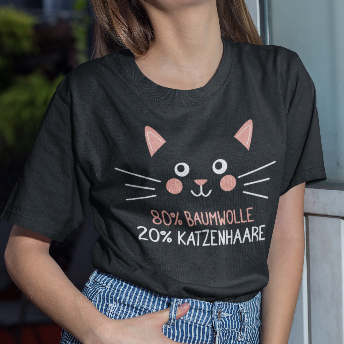 Damen T-Shirt - 80% Baumwolle 20% Katzenhaare – Witziges Katzen-Spruchmotiv