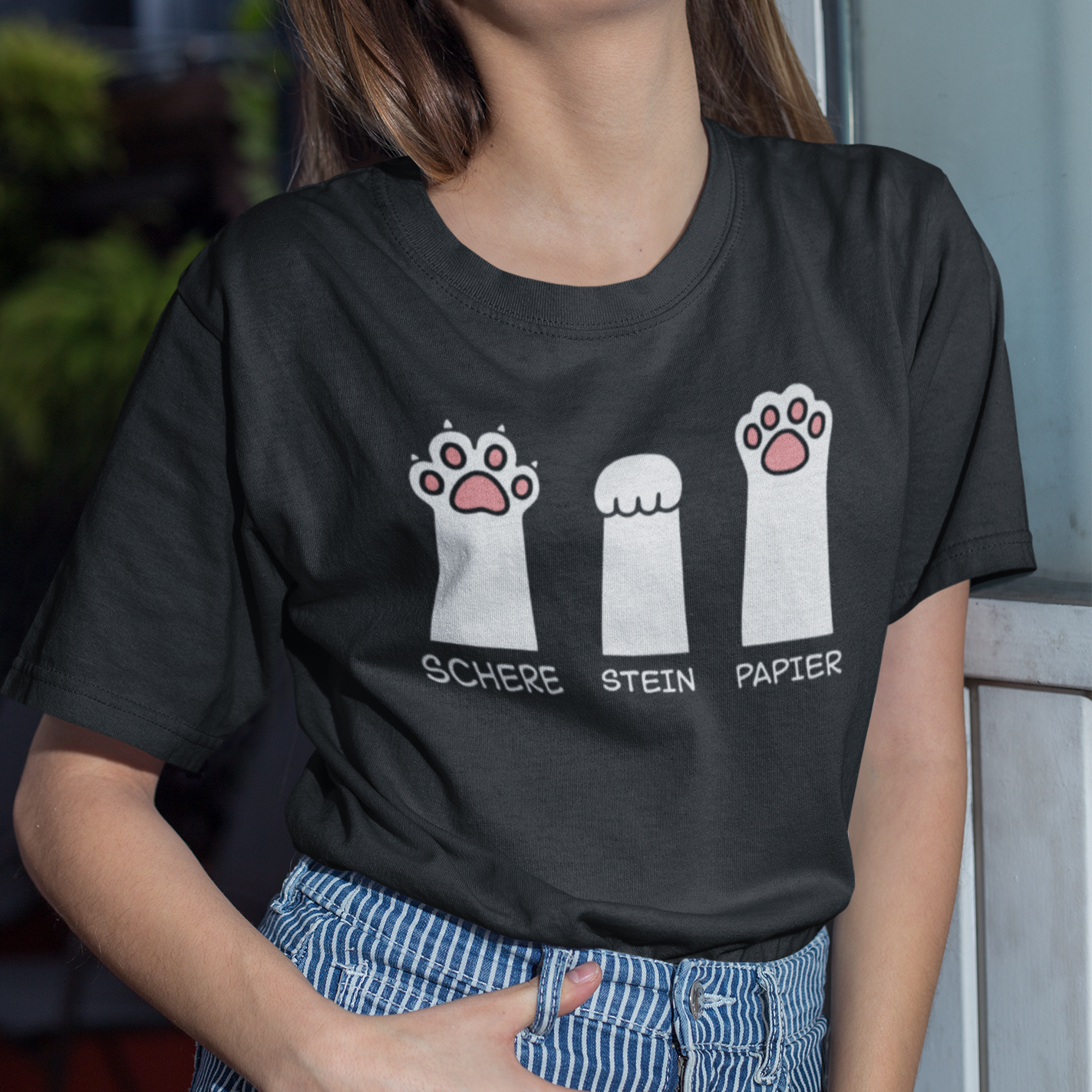 Damen T-Shirt - Katzenpfoten – Schere, Stein, Papier