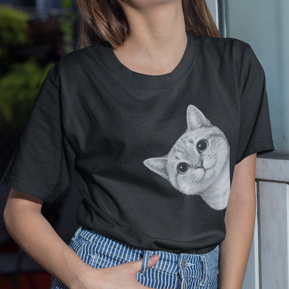 Damen T-Shirt - Sneaky Cat – Neugierige Katze schaut um die Ecke