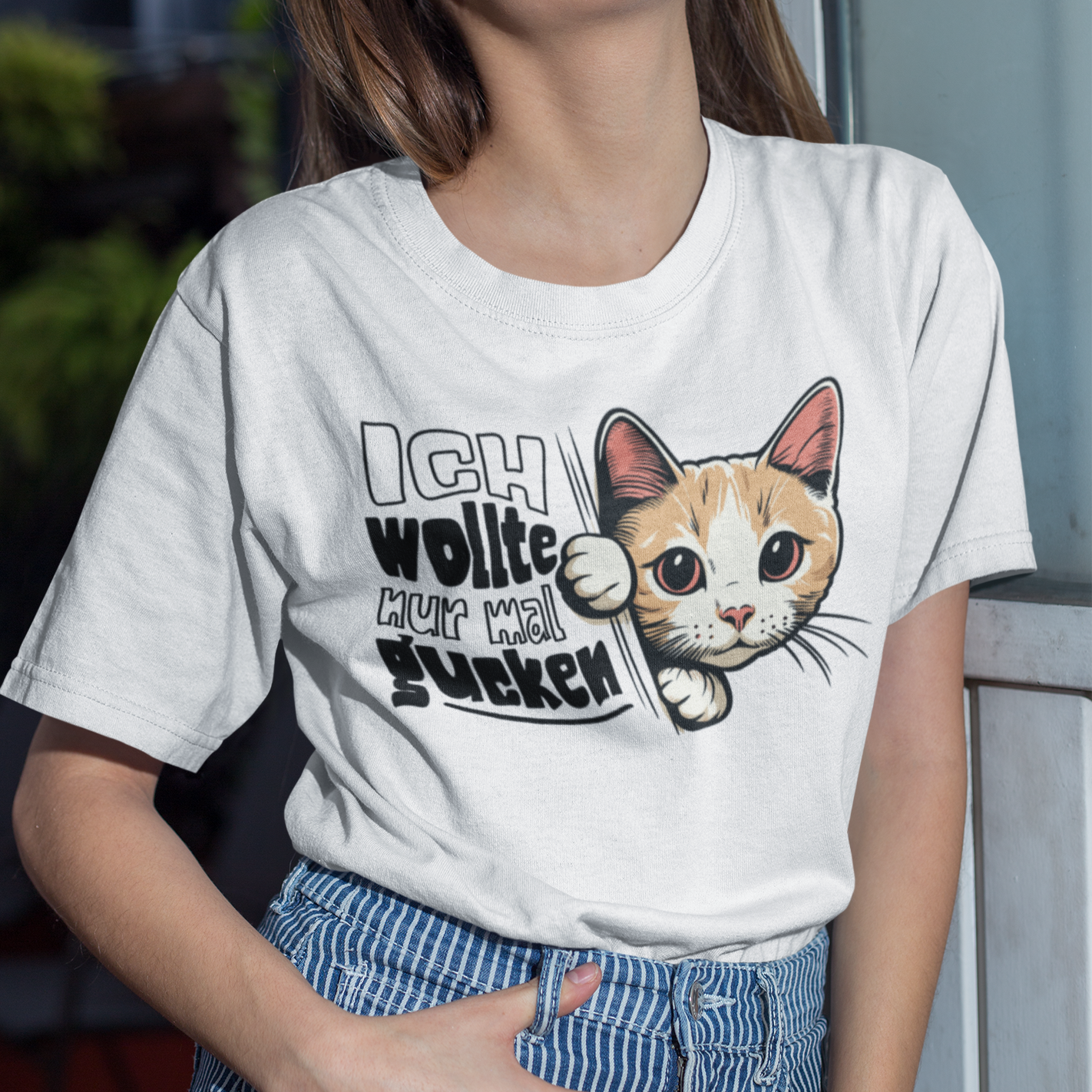 Damen T-Shirt Ich wollte nur mal gucken - Hinterhältig Katze