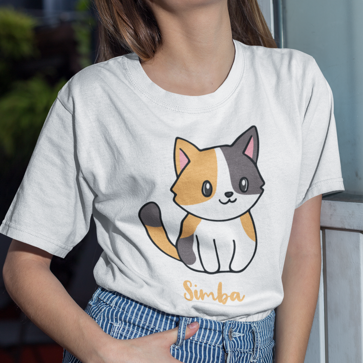 Damen T-Shirt Personalisiert - Eine Individuelle Cartoon Katze mit Name