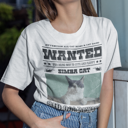 Damen T-Shirt Personalisiert - Wanted Cat - Western Katzen Fahndungsfoto